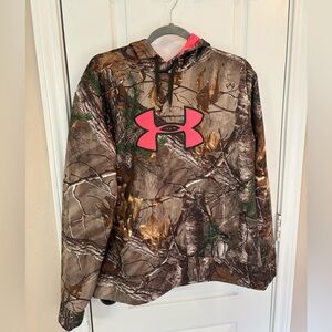 Under Armour Women’s Large RealTree Pink Camo Hoodie Outdoor Cozy Hunting